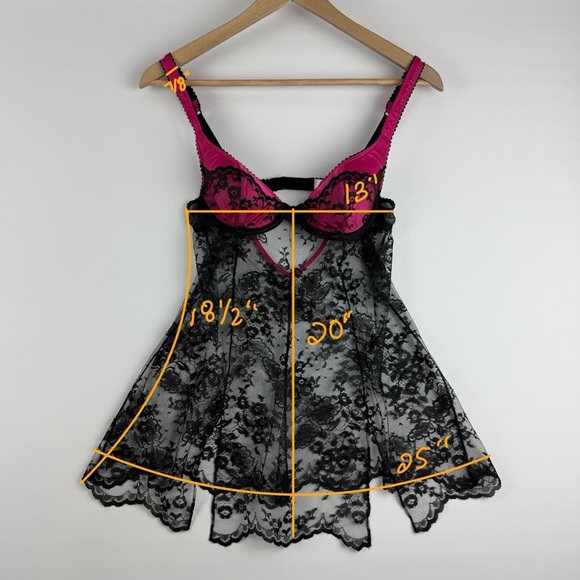 Victoria’s Secret Women’s 34B Silk Lace Babydoll Lingerie – Black & Fuchsia - Picture 6 of 6